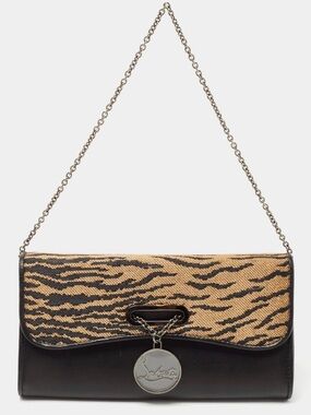 Christian Louboutin Riviera Tiger Print Raffia & Leather Clutch